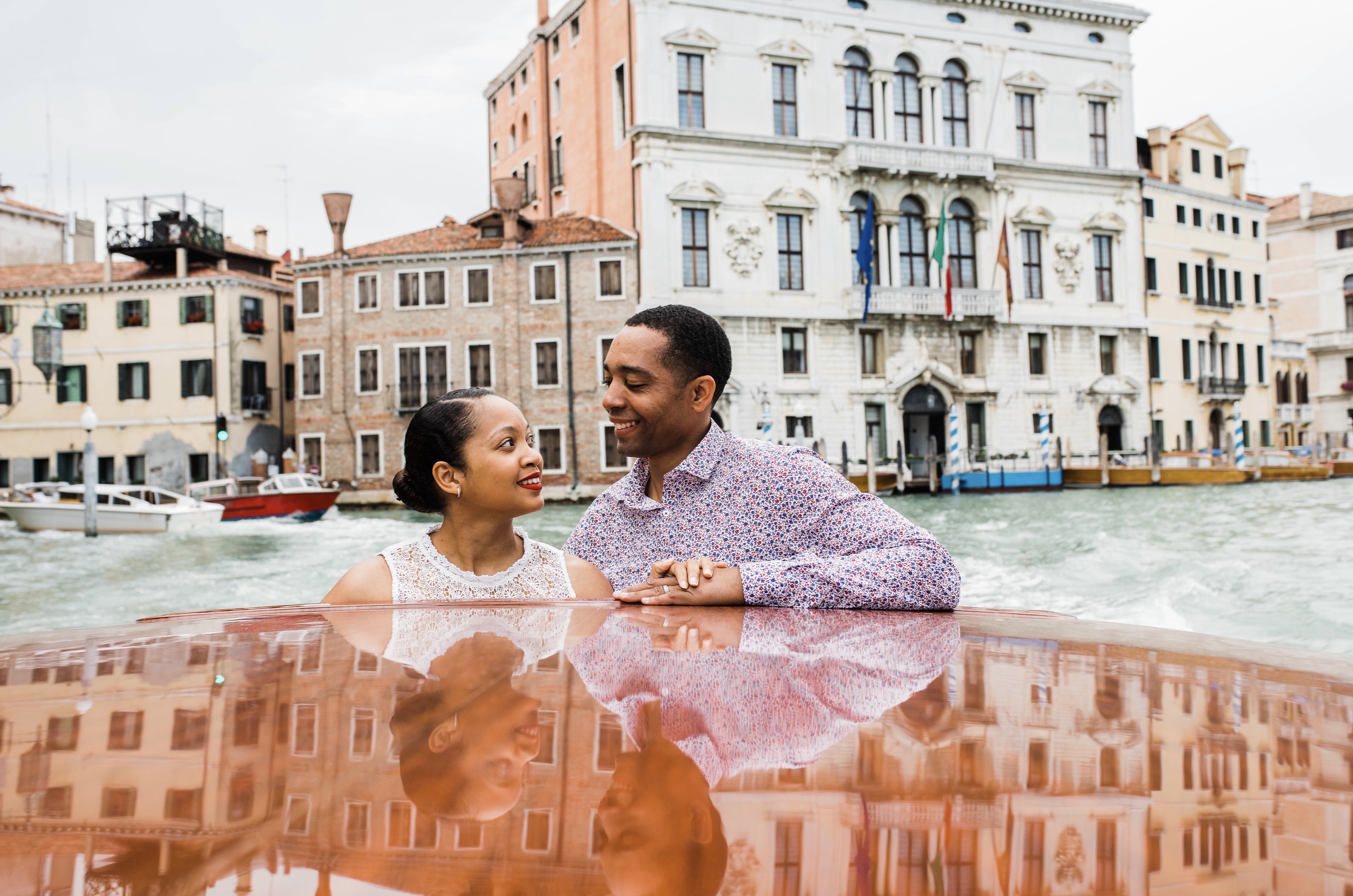 A couple enjoying time together in Venice.
